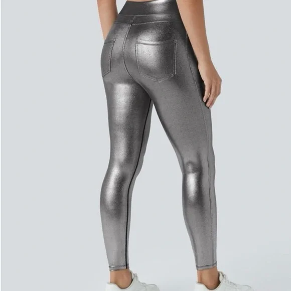 HALARA SOFTLY ZERO FAUX LEATHER HIGH WAISTED WORK LEGGINGS METALLIC NEW WOMEN’S - Picture 2 of 12